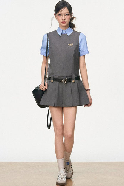 Summer Pleated Vest Dress Set-Up