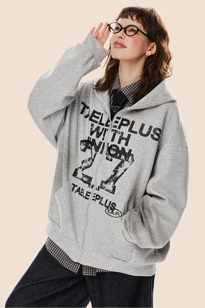 Nostalgic Gray Hooded Cardigan Jacket