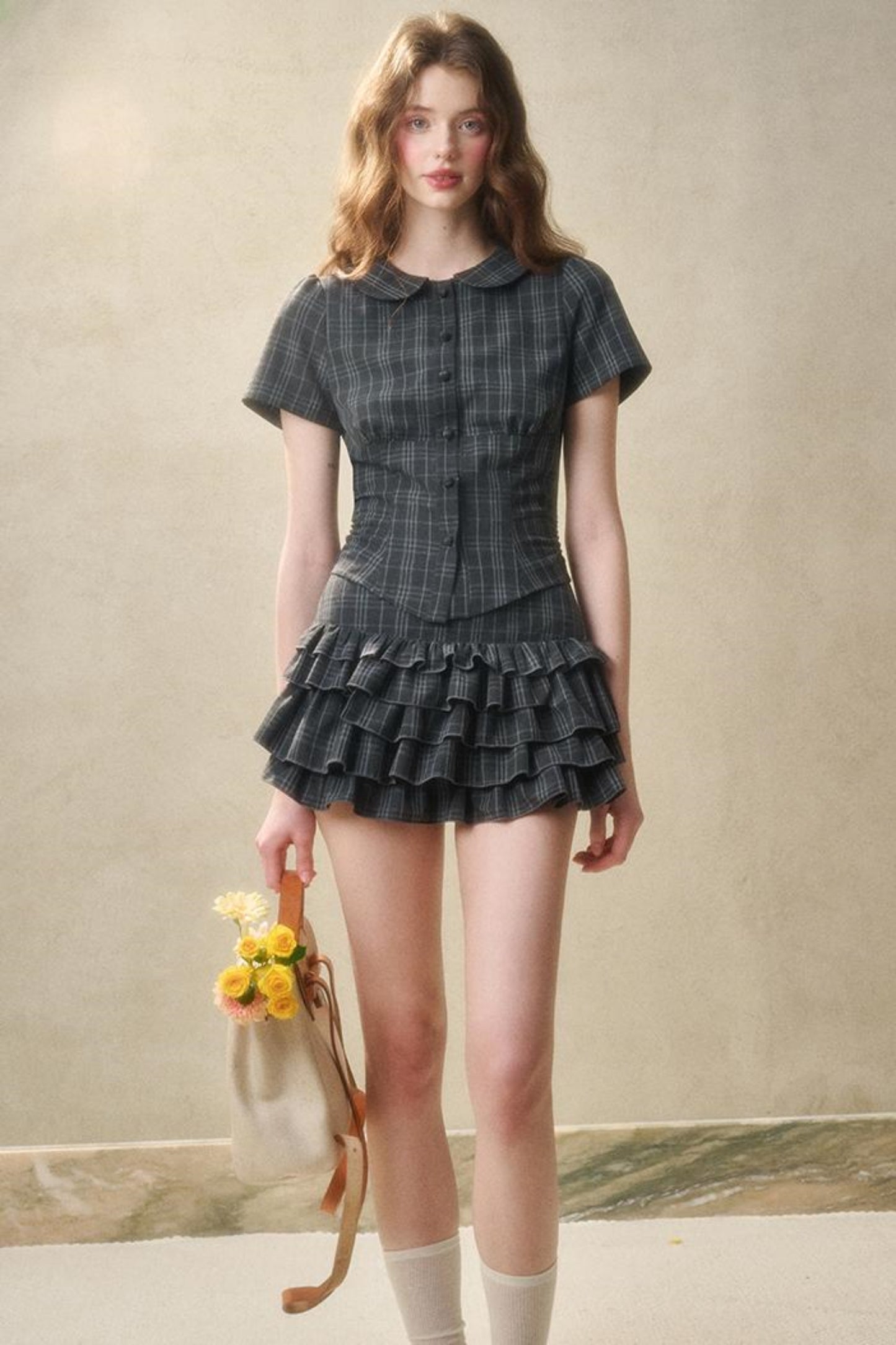 Lace Waist Check Shirt Set-Up