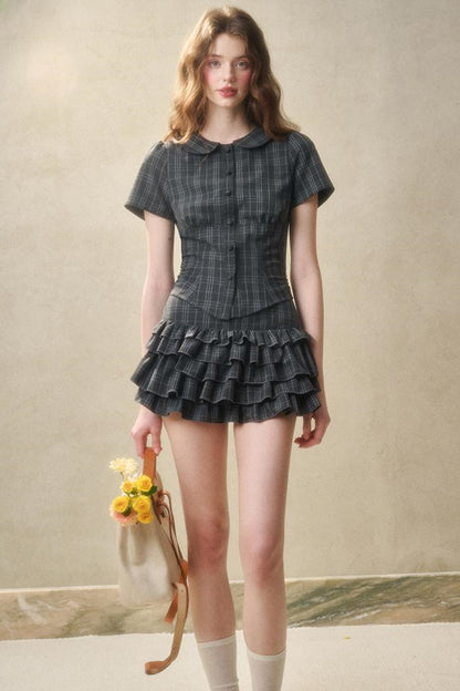 Lace Waist Check Shirt Set-Up