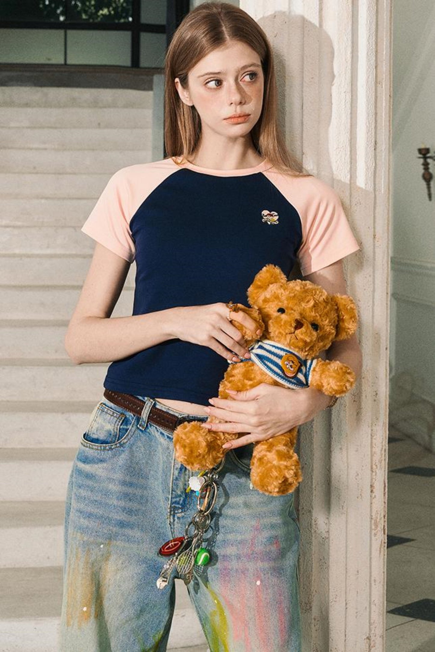 Color Block Shoulder Loose Fit T-Shirt