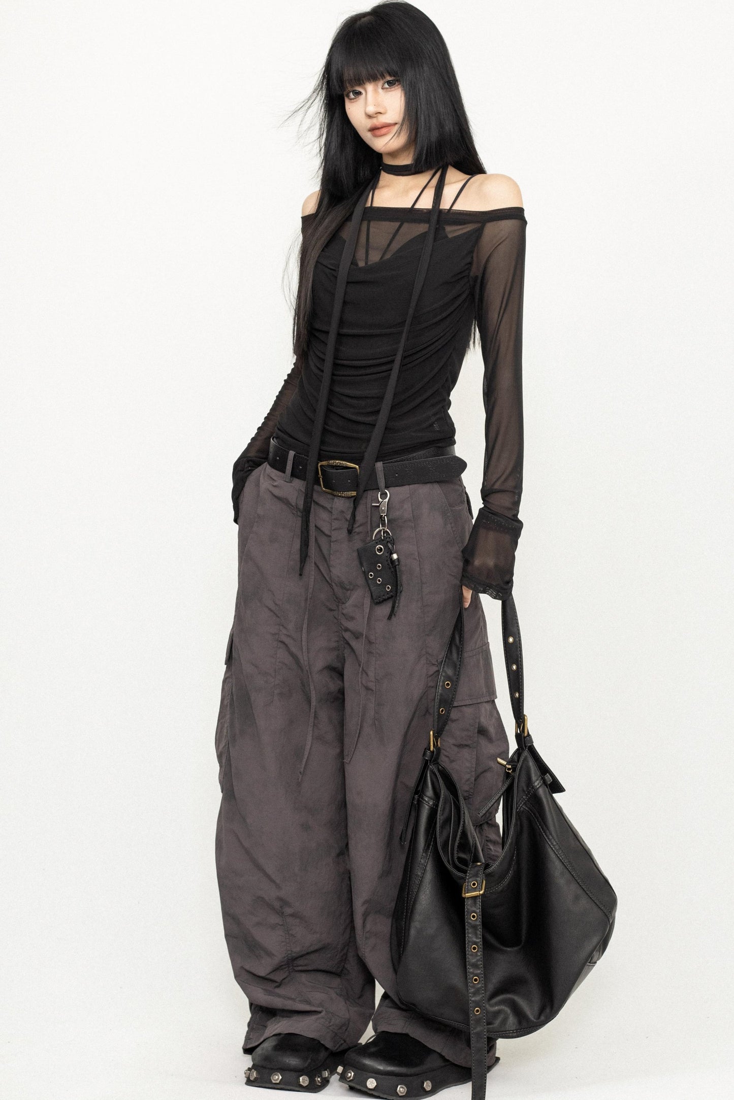 Sleek One-Shoulder Mesh Cover-Up Blouse