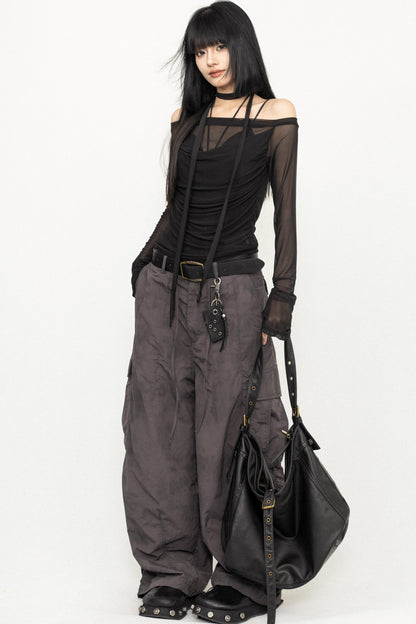 Sleek One-Shoulder Mesh Cover-Up Blouse