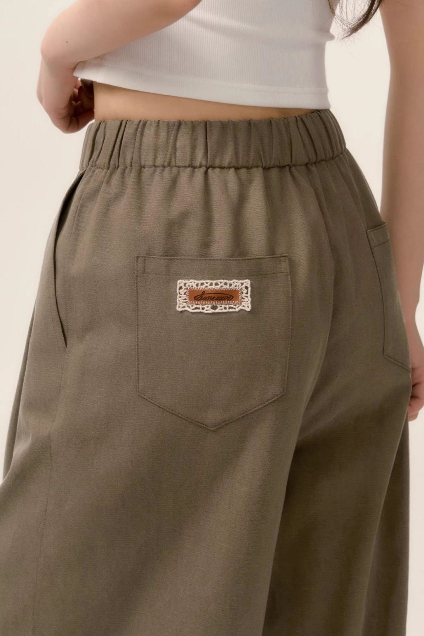 Lace-Trimmed Wide Leg Pants