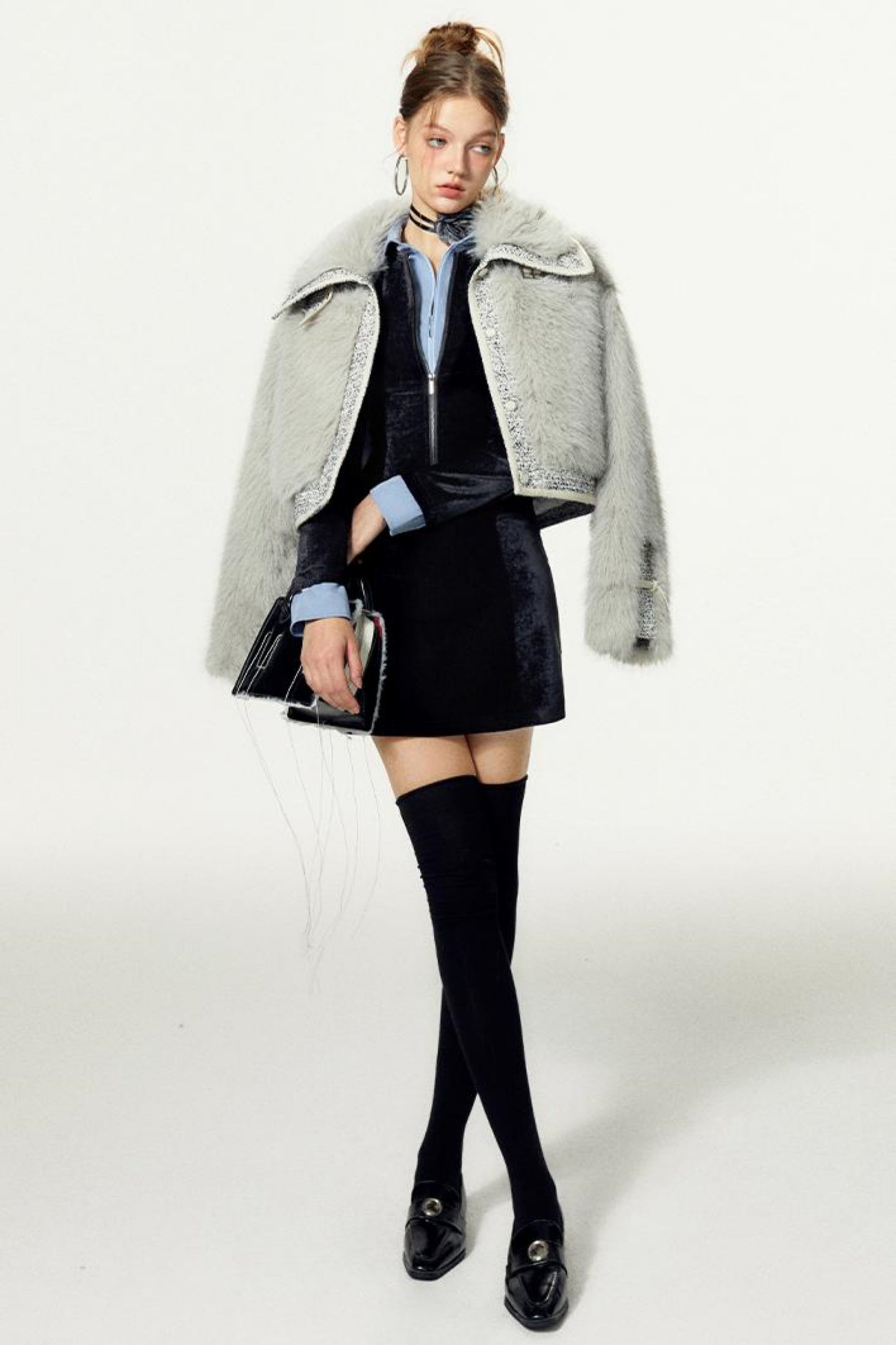 Contrasting Collar Shirt Dress