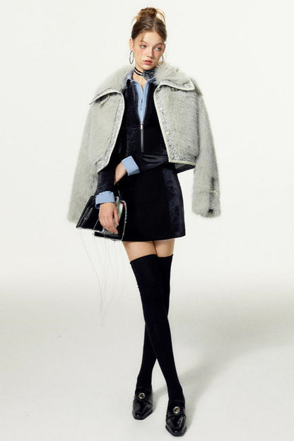 Contrasting Collar Shirt Dress