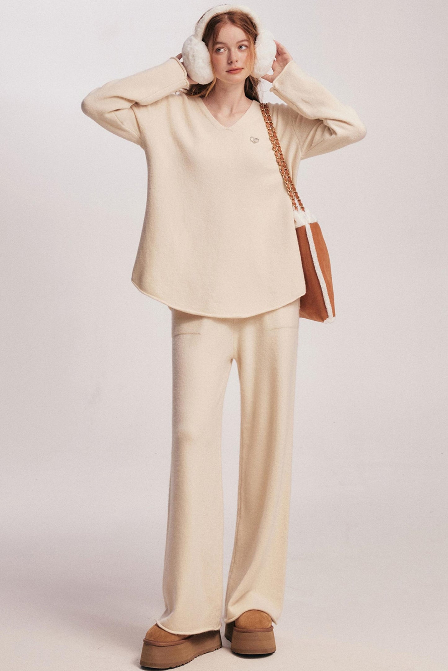 Rolled Sweater & Wide-Leg Pants Set-Up