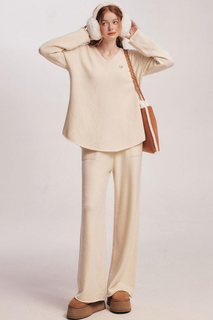Rolled Sweater & Wide-Leg Pants Set-Up