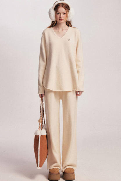 Rolled Sweater & Wide-Leg Pants Set-Up