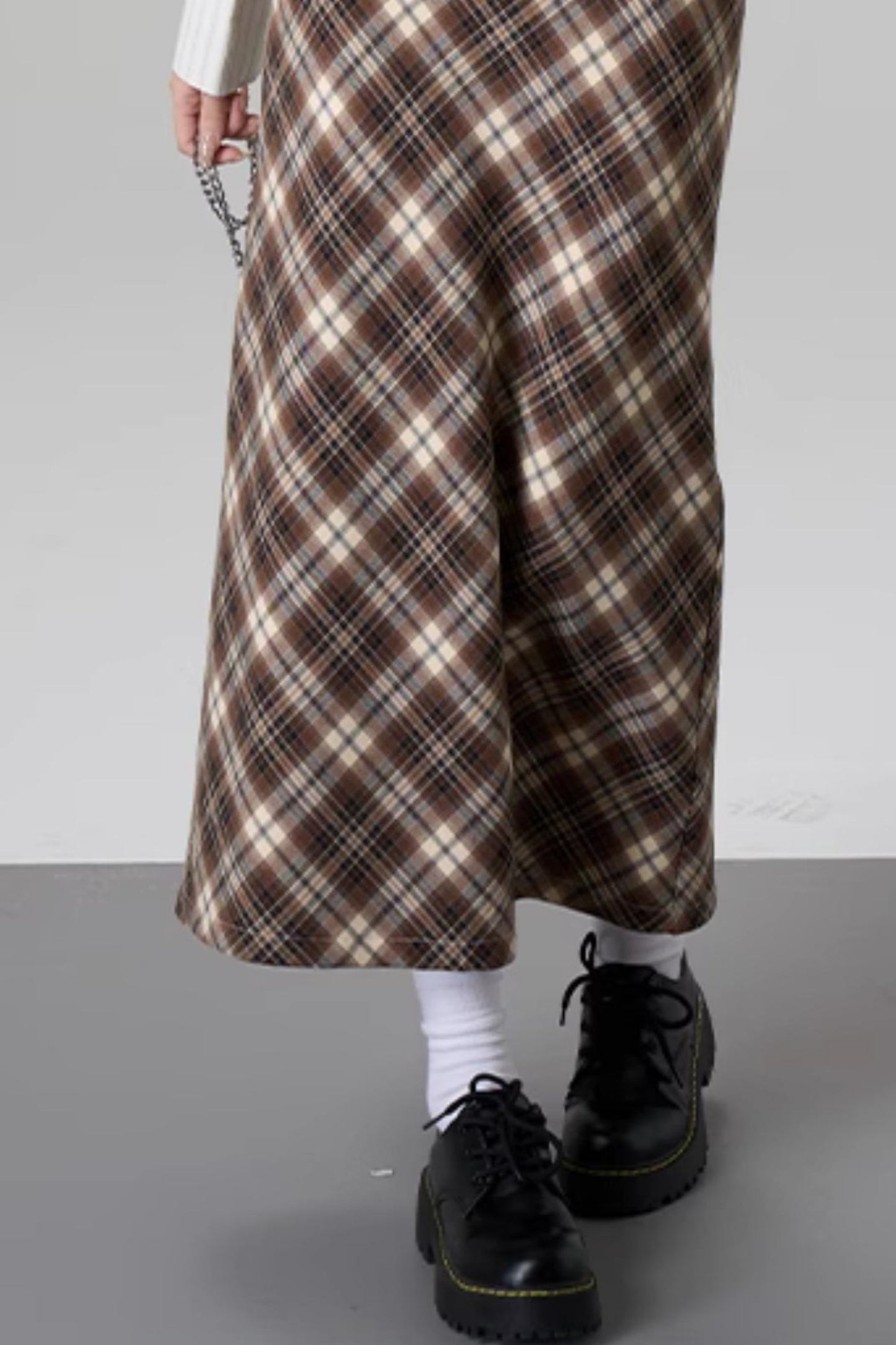 Brown Plaid A-Line Skirt
