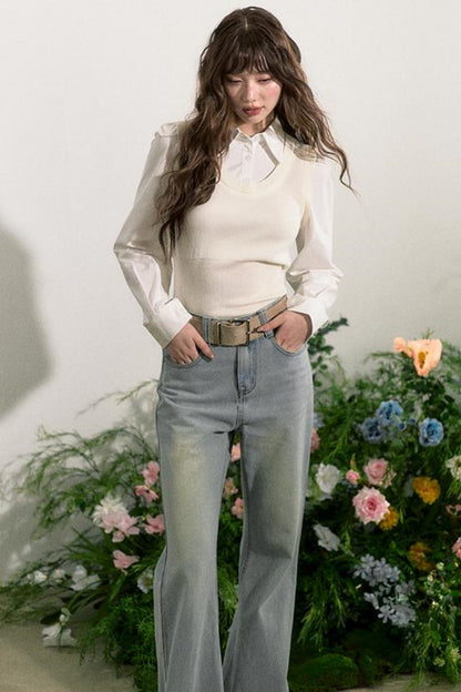 Layered Knit Vest With Skirt Set-Up