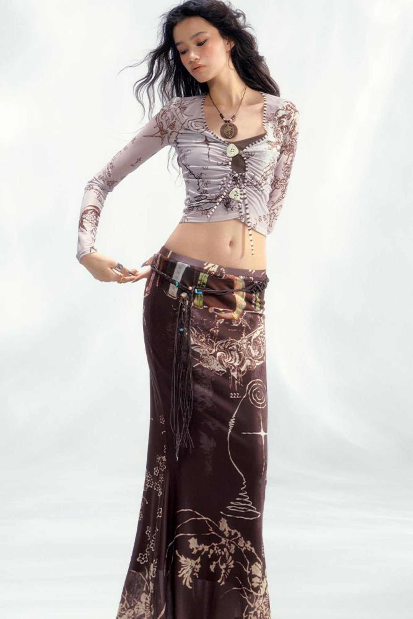 Star Mesh Cardigan With Long Skirt Set-Up