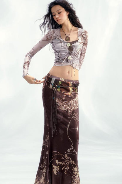 Star Mesh Cardigan With Long Skirt Set-Up