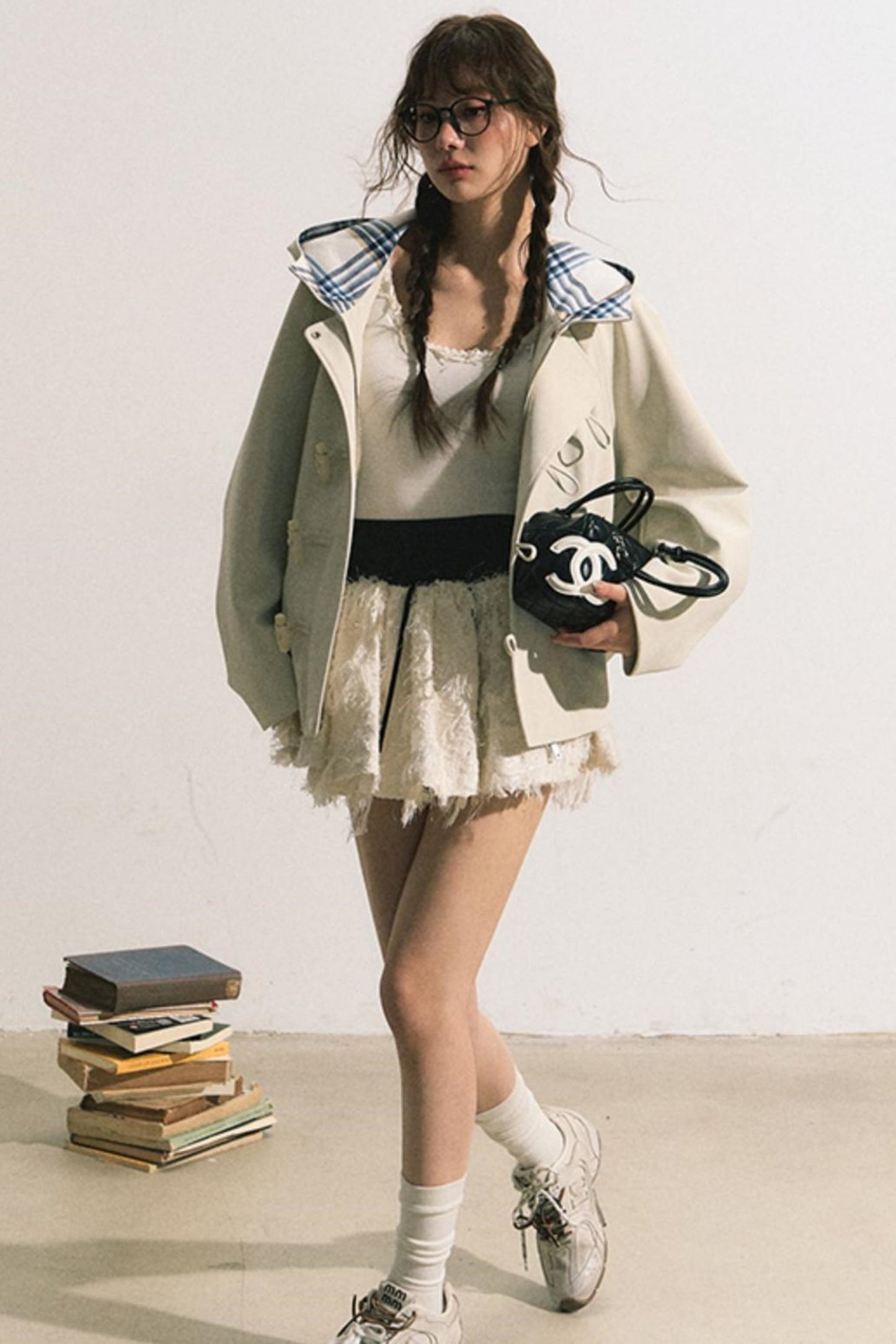 Navy Hooded Trench Coat