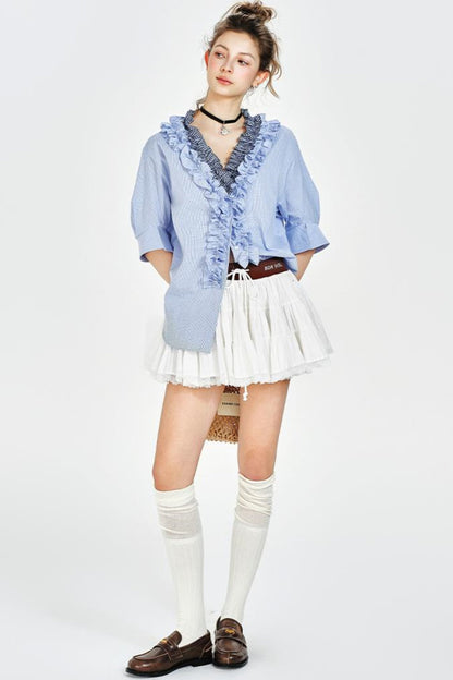 Blue Plaid V-Neck Shirt