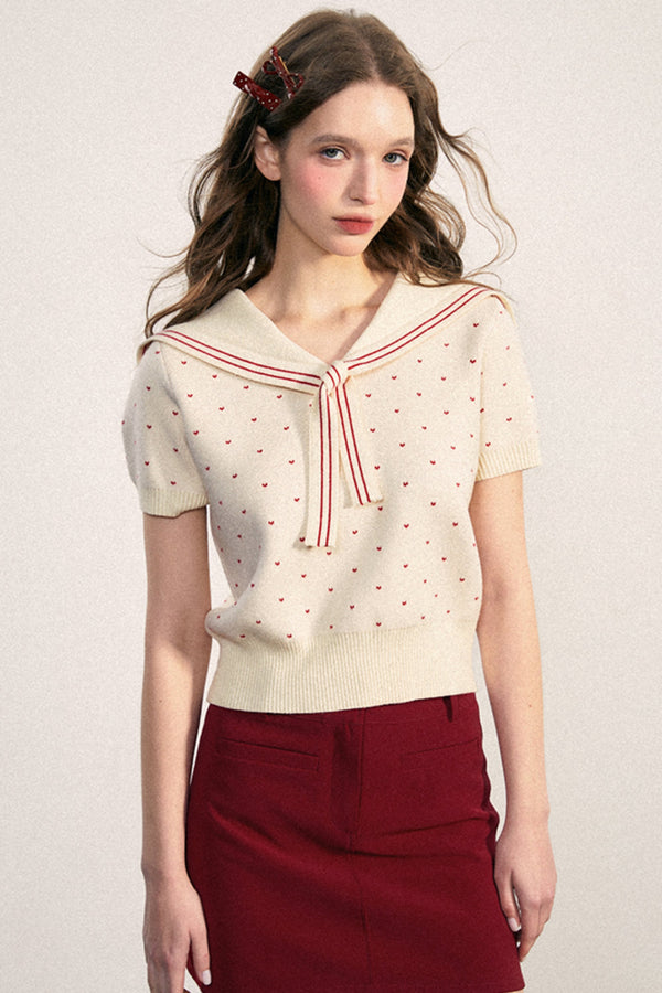 Navy Collar Dot Knit Top