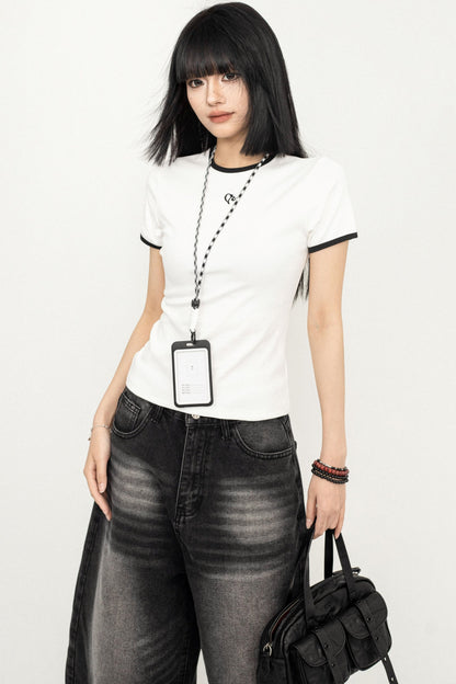 Retro Off-Shoulder Mesh T-Shirt