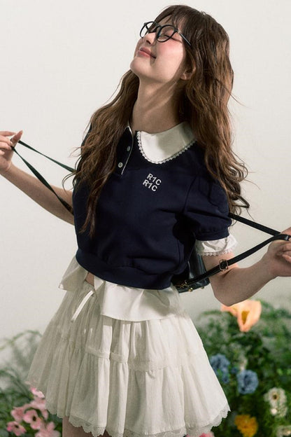 Lace Edge Doll Neck T-Shirt