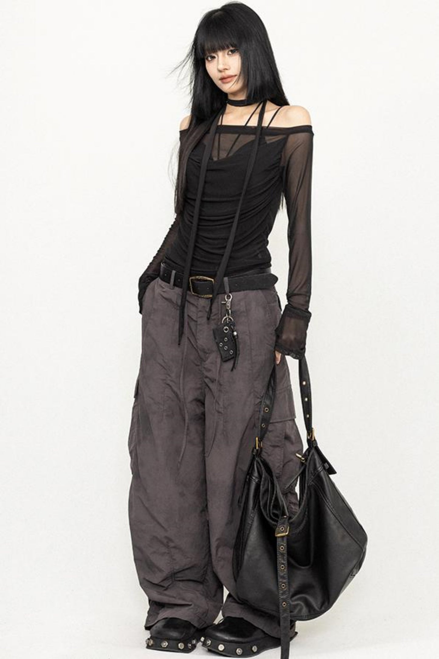 Sleek One-Shoulder Mesh Cover-Up Blouse