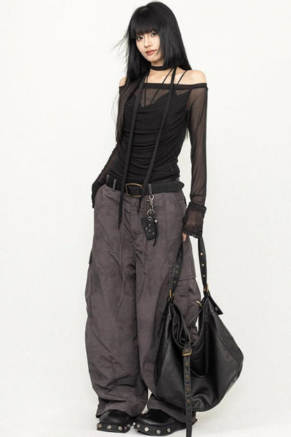 Sleek One-Shoulder Mesh Cover-Up Blouse