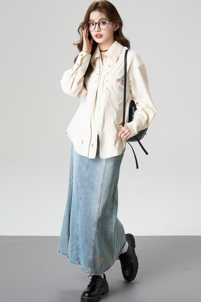 Vintage Fishtail Denim Skirt