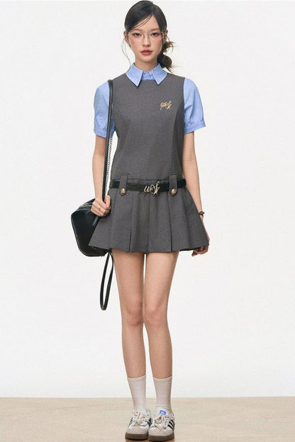 Summer Pleated Vest Dress Set-Up