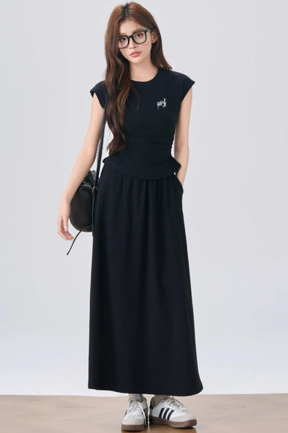 Flowy Sleeve Top And A-Line Skirt Set-Up