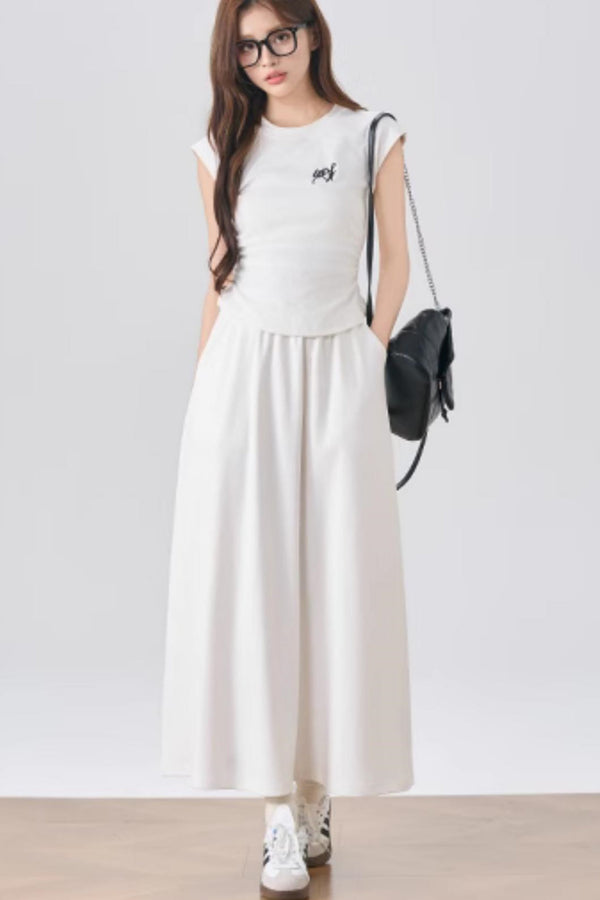 Flowy Sleeve Top And A-Line Skirt Set-Up