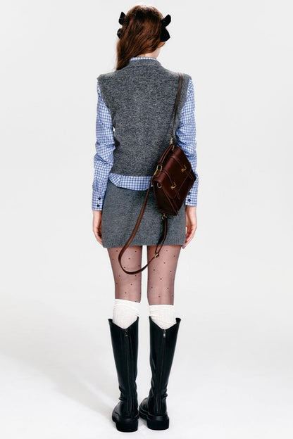 Chic Knit Vest & Skirt Set-Up