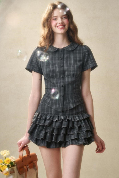 Lace Waist Check Shirt Set-Up