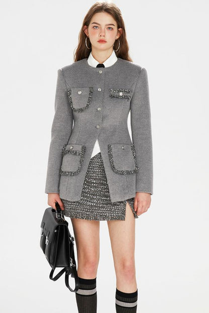Gray Lace-Tweed Jacket Set-Up