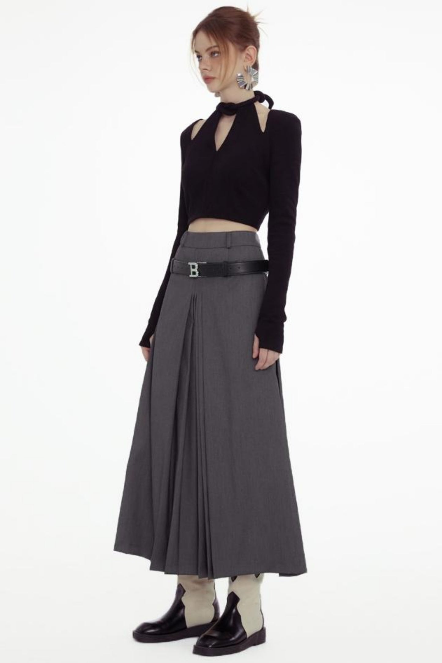 Chic Cutout Gray Maxi Skirt