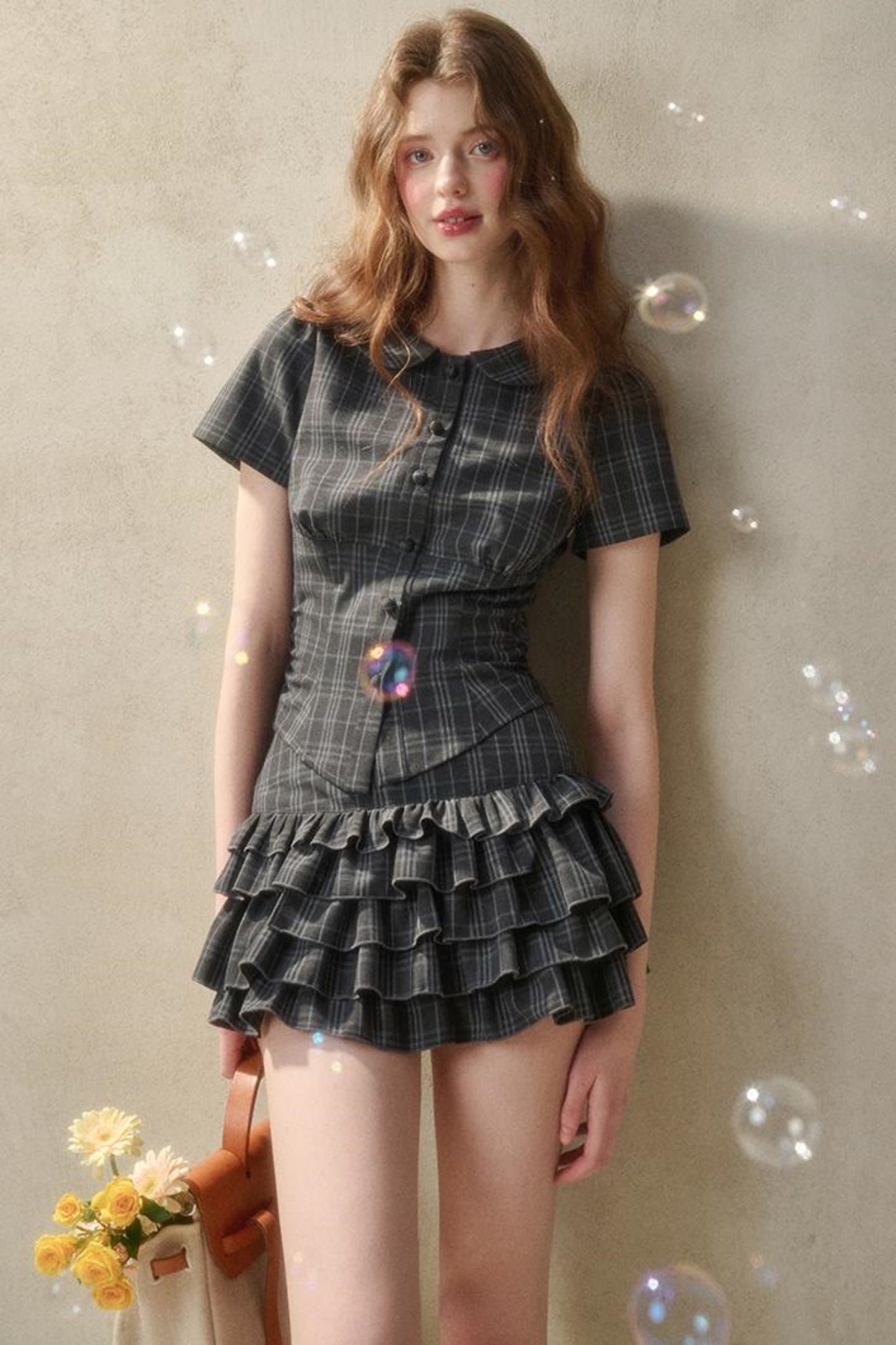 Lace Waist Check Shirt Set-Up