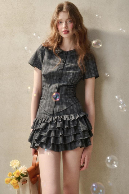 Lace Waist Check Shirt Set-Up