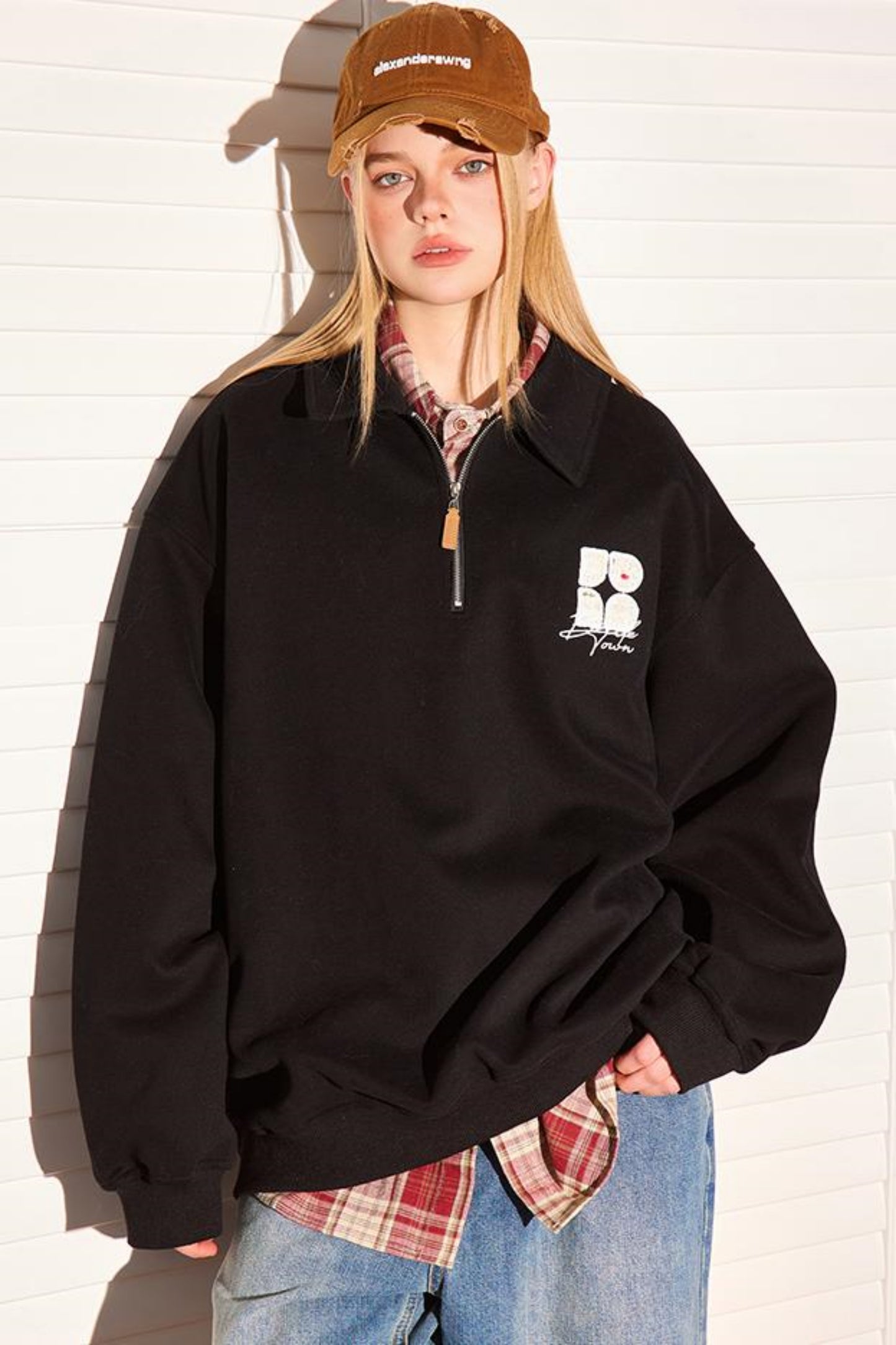 Semi Zip Embroidered Tops