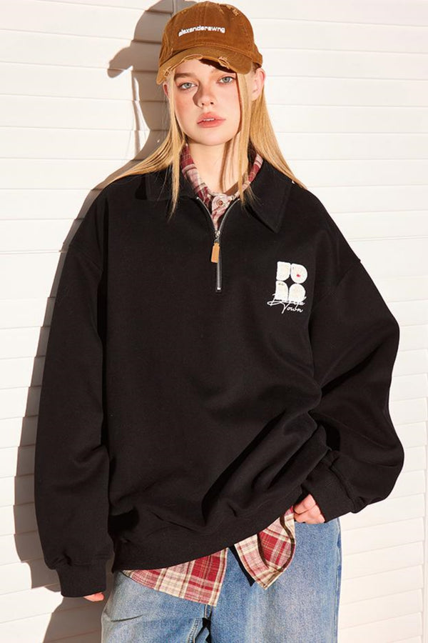 Semi Zip Embroidered Tops