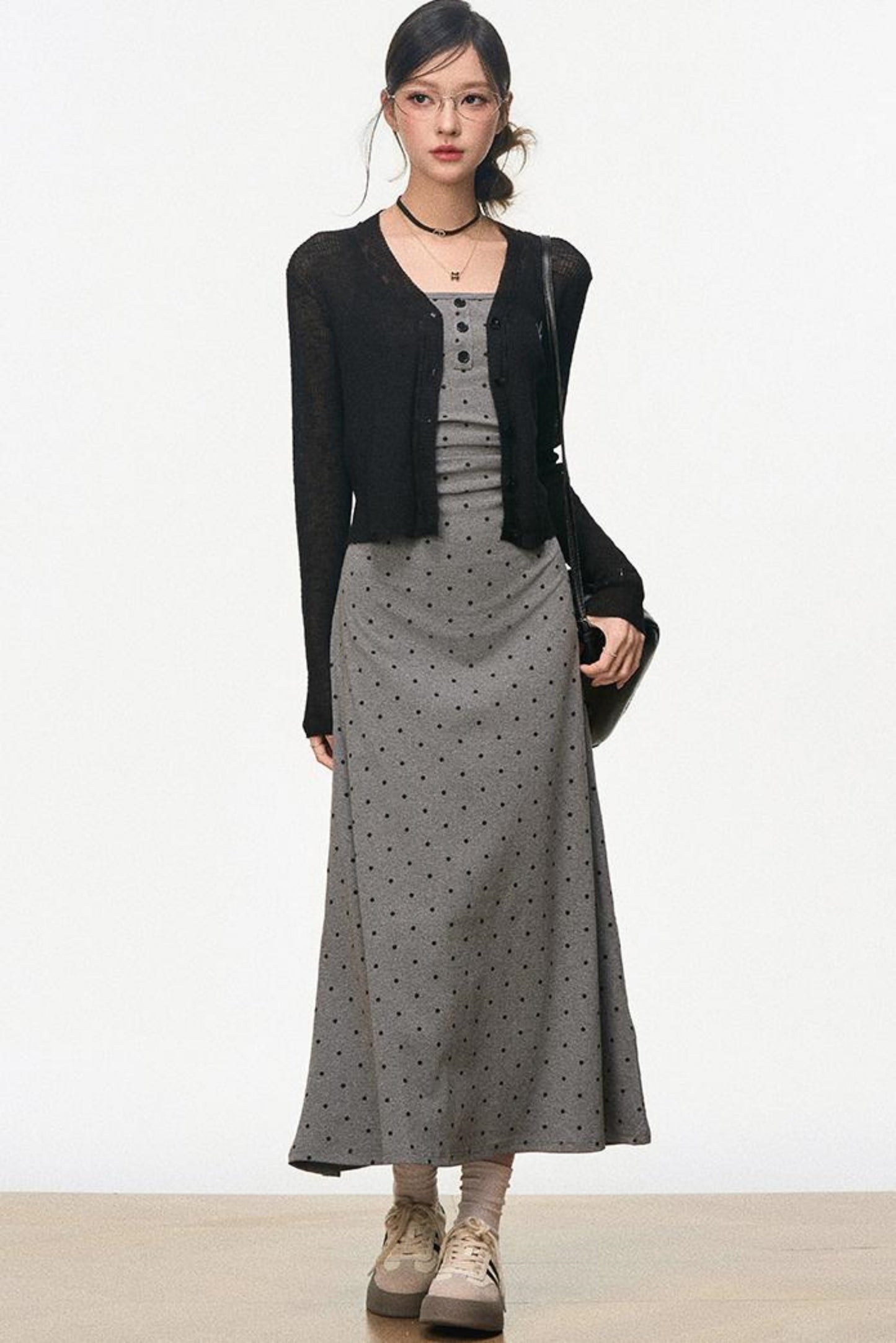 Summer Halter Dress With Black Cardigan Set-Up