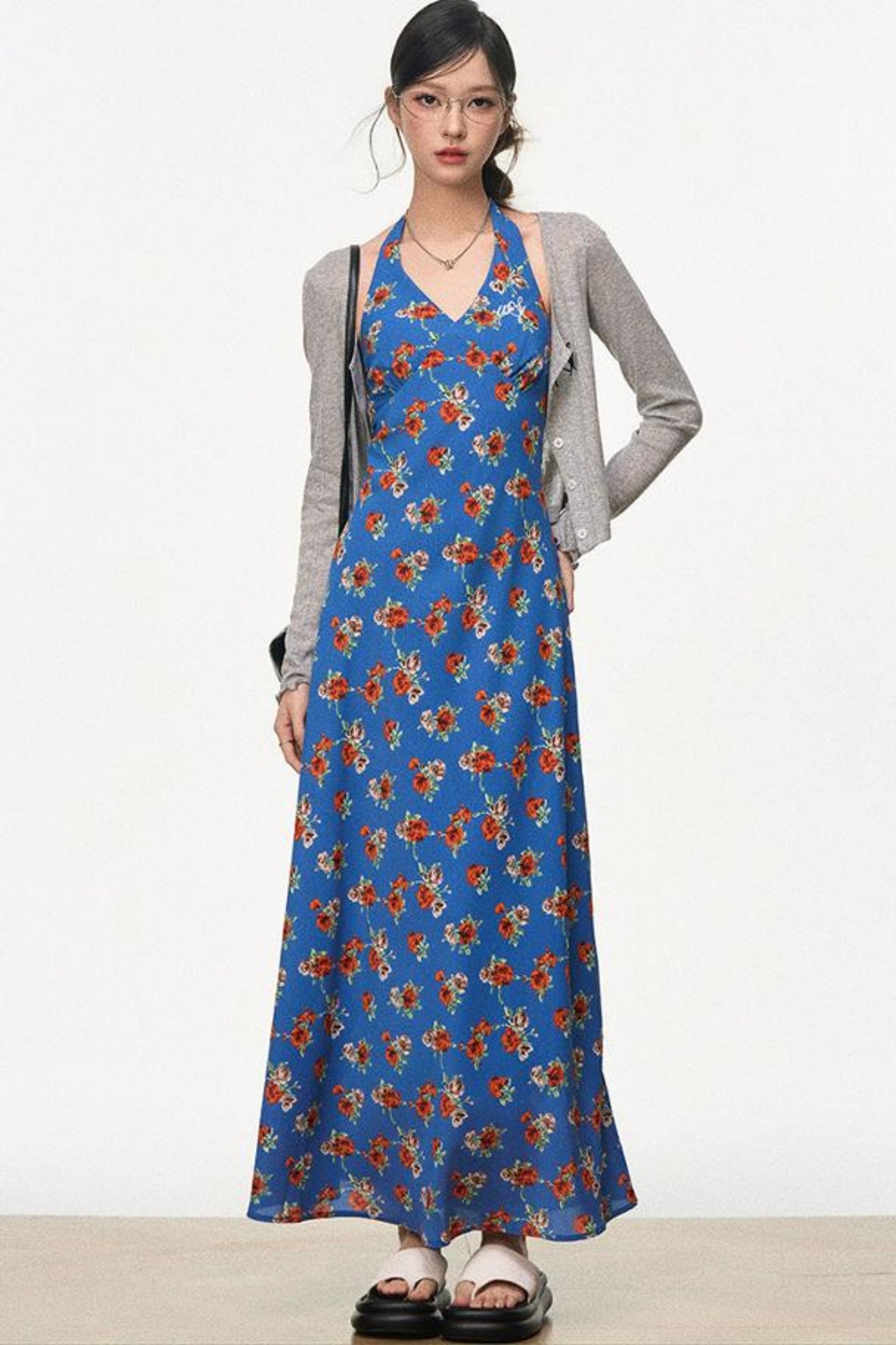 Halter Floral Slim Fit Dress Set-Up