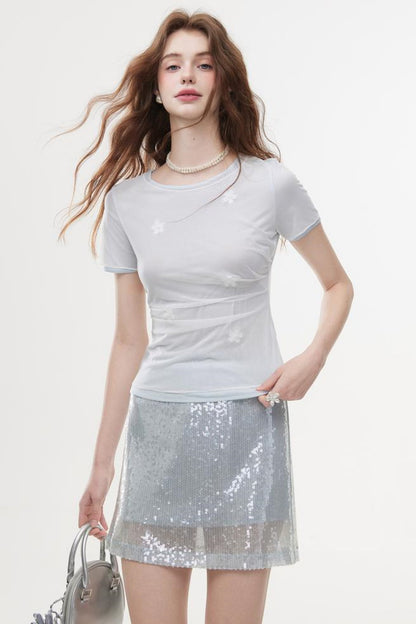High-Waist Sequin A-Line Skirt
