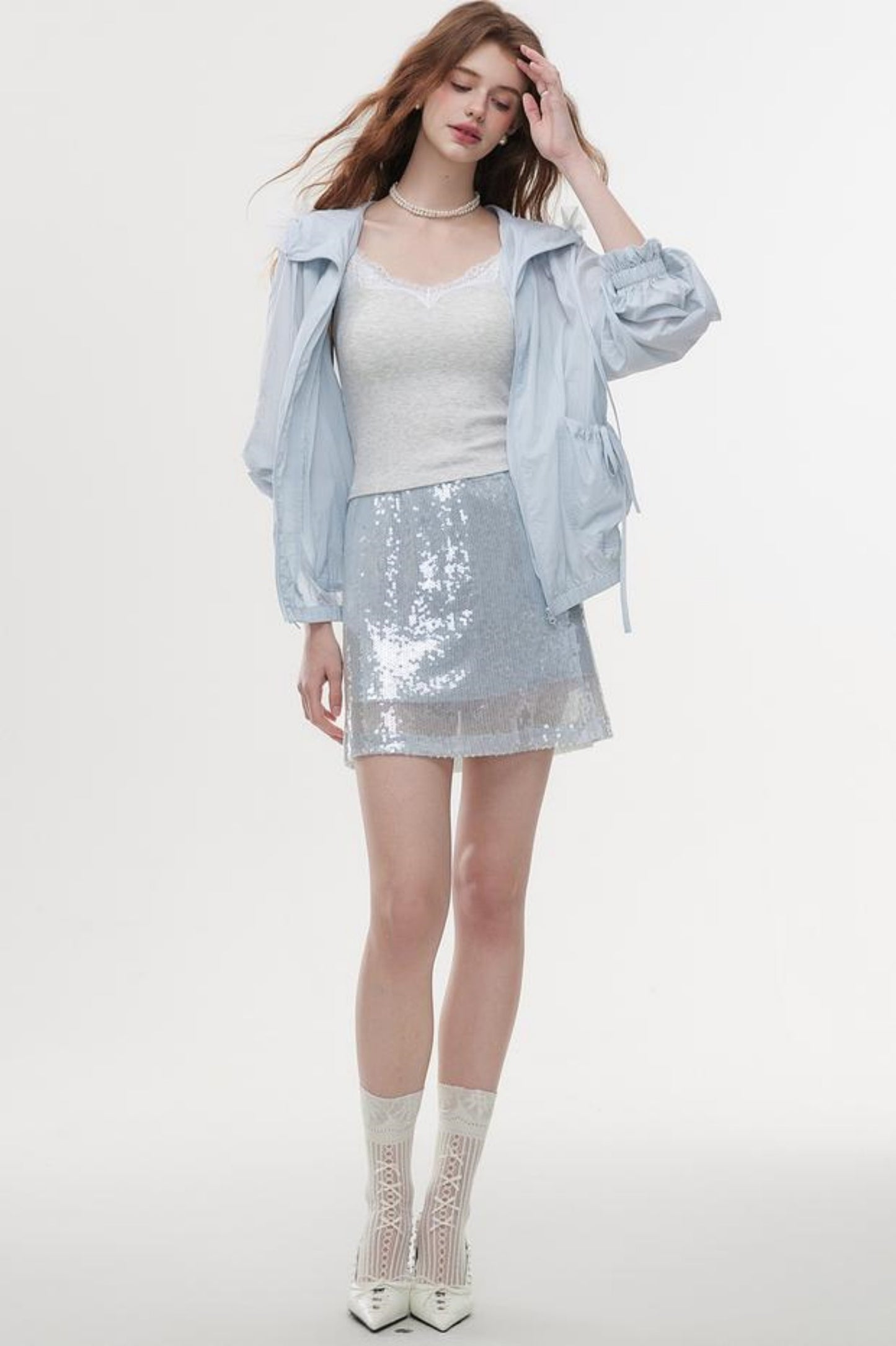 High-Waist Sequin A-Line Skirt