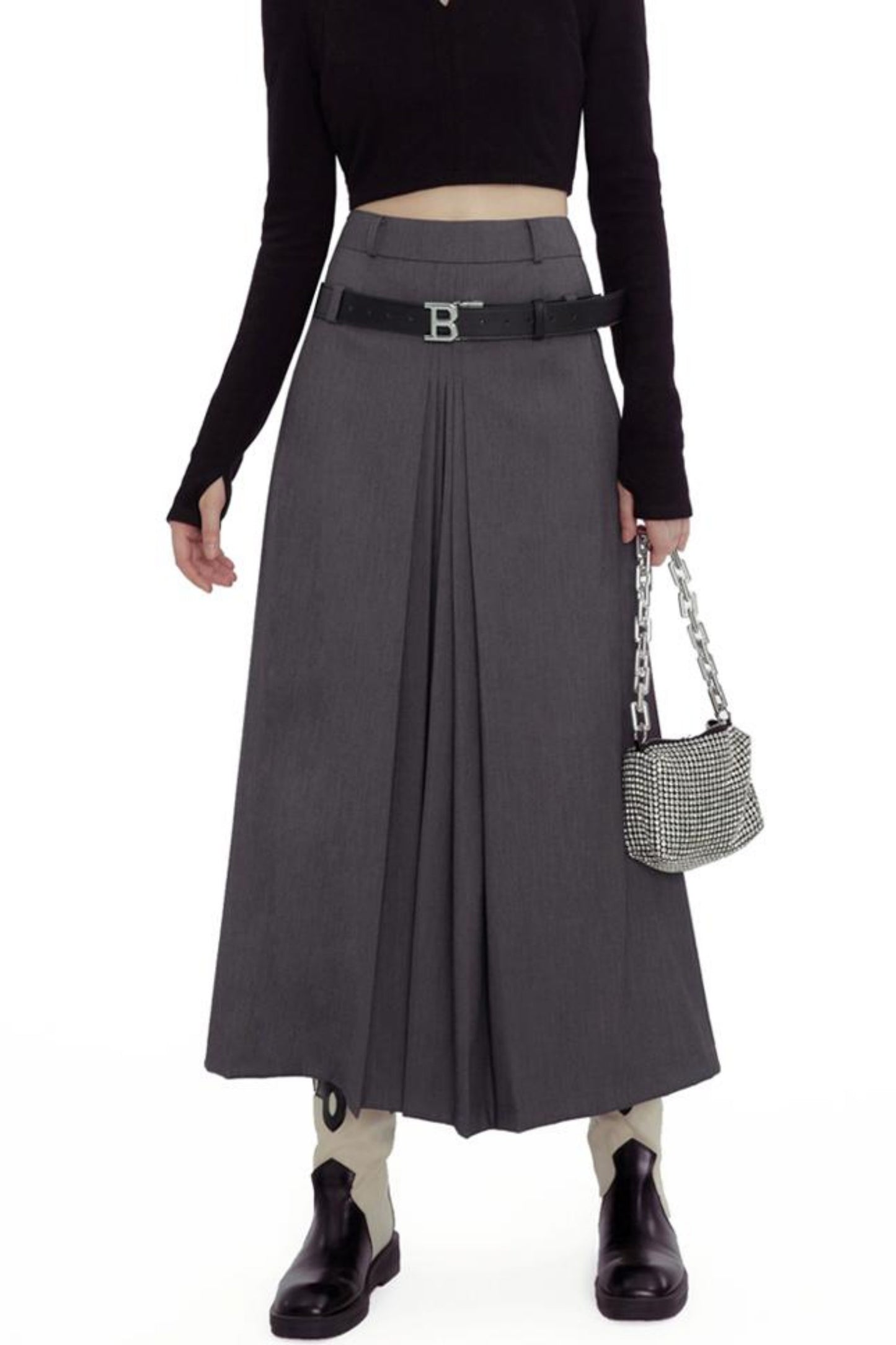 Chic Cutout Gray Maxi Skirt
