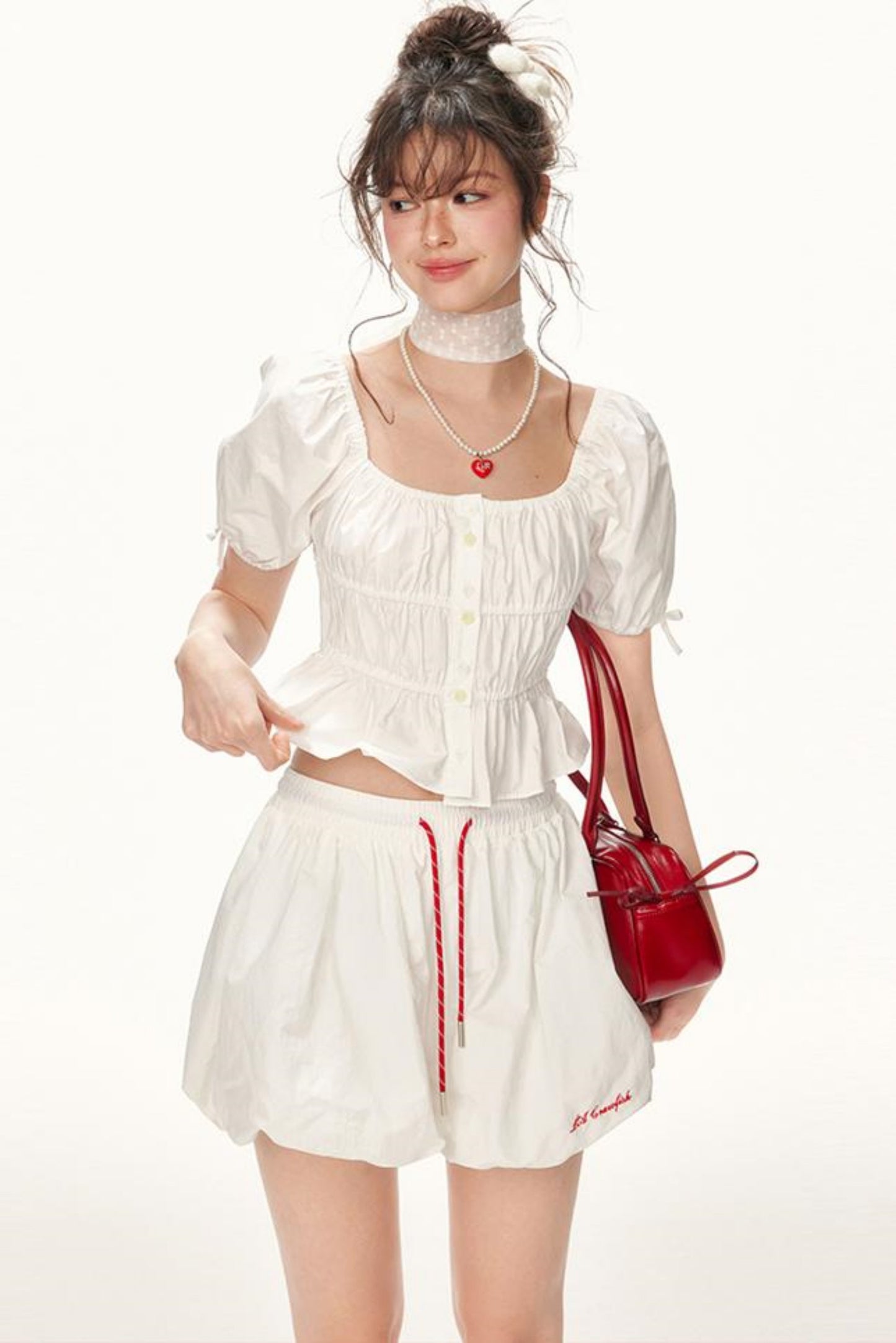 Ruffled Square-Collar Blouse