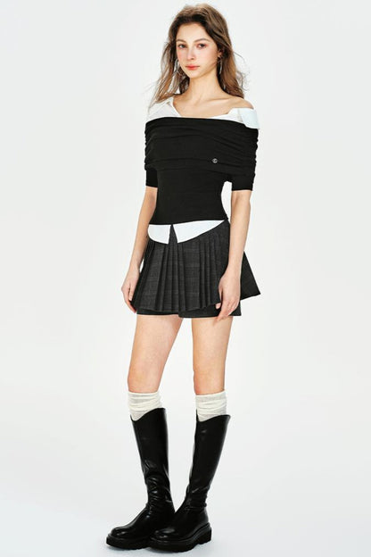 Vintage Style Off-Shoulder Knit Top