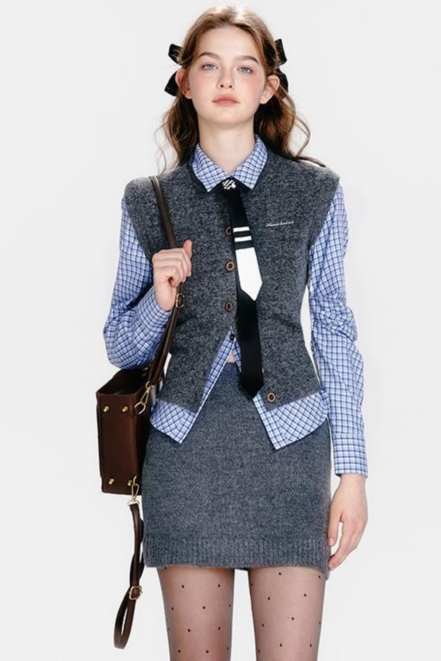 Chic Knit Vest & Skirt Set-Up