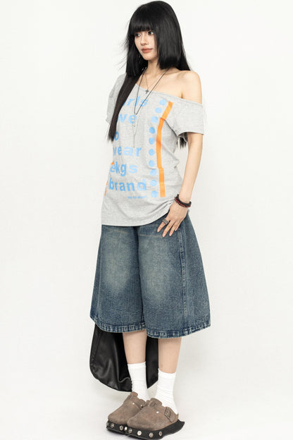 Y2K Style One-Shoulder Tee