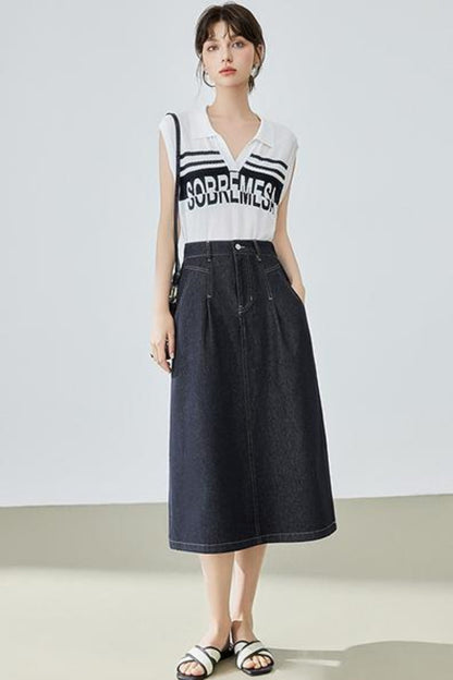 High-Waisted Denim Bustier Skirt