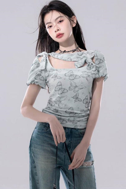 Frosted Green Cutout Knit Top