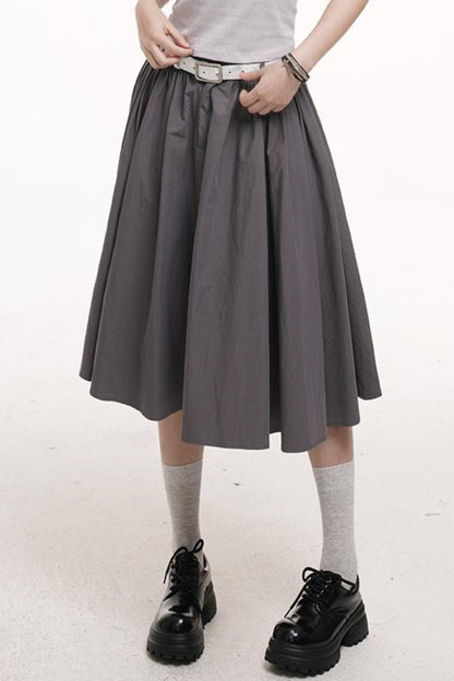 Gray Pleated Midi Skirt
