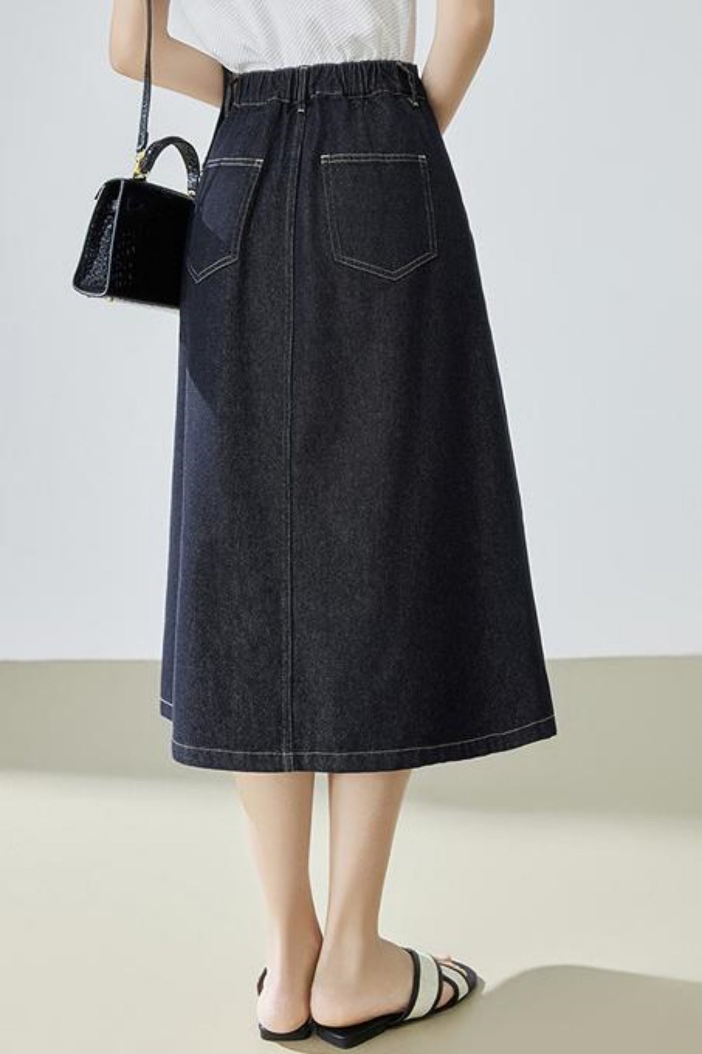 High-Waisted Denim Bustier Skirt