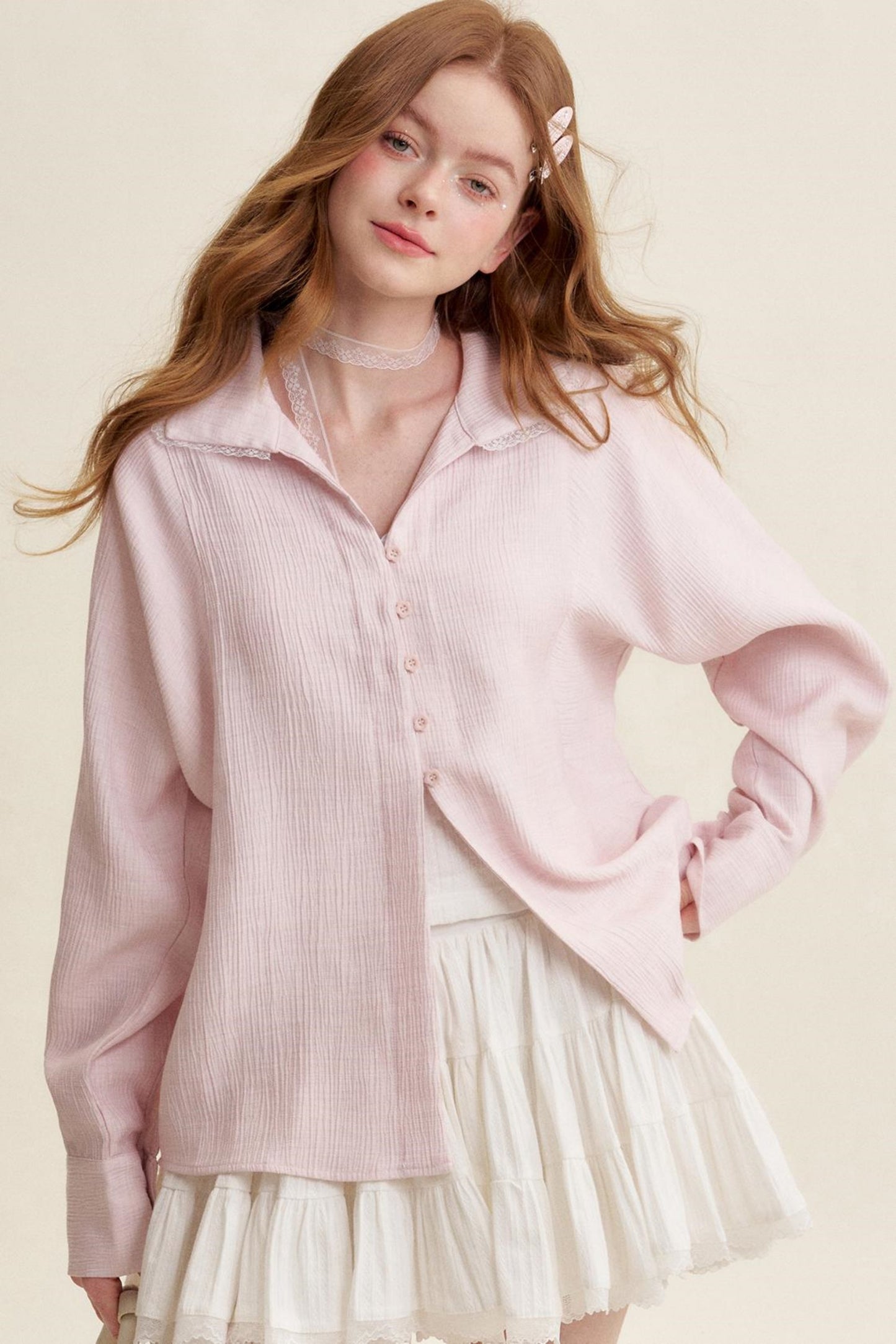 Ruffled Pink Lace Muscle Shirt